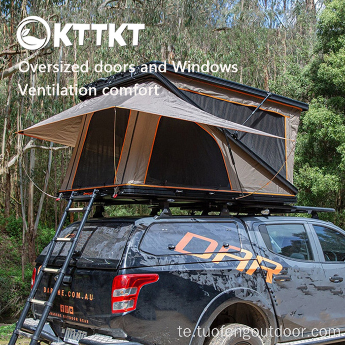 85 కిలోల ఖాకీ అవుట్డోర్ క్యాంపింగ్ పెద్ద కారు పైకప్పు గుడారం